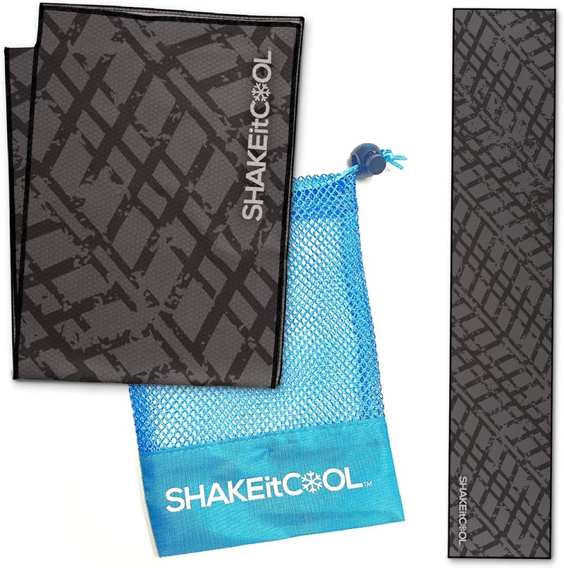 SHAKEitCOOL Original Cooling Towel – Be Cool in Style - Heat Relief, Soft, Lightweight, Sun Protection, Easy Clean - Perfect for Biking, Running, Yoga, Gym, Gardening - Black Tread - Image 1